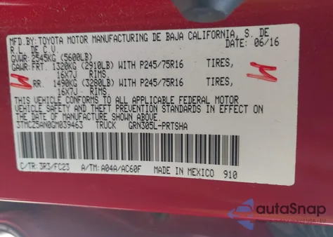 2016 Toyota Tacoma Sr V6/Sr5 V6/Trd Off Road/Trd Sport из США, поврежденный, VIN 3TMCZ5AN0GM039463